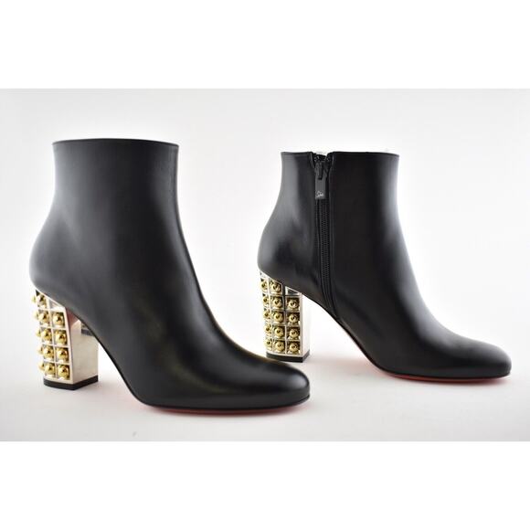 Christian Louboutin Vasa Booty 85 Black Leather Silver Gold Heel Ankle Boot 36 - Picture 7 of 8